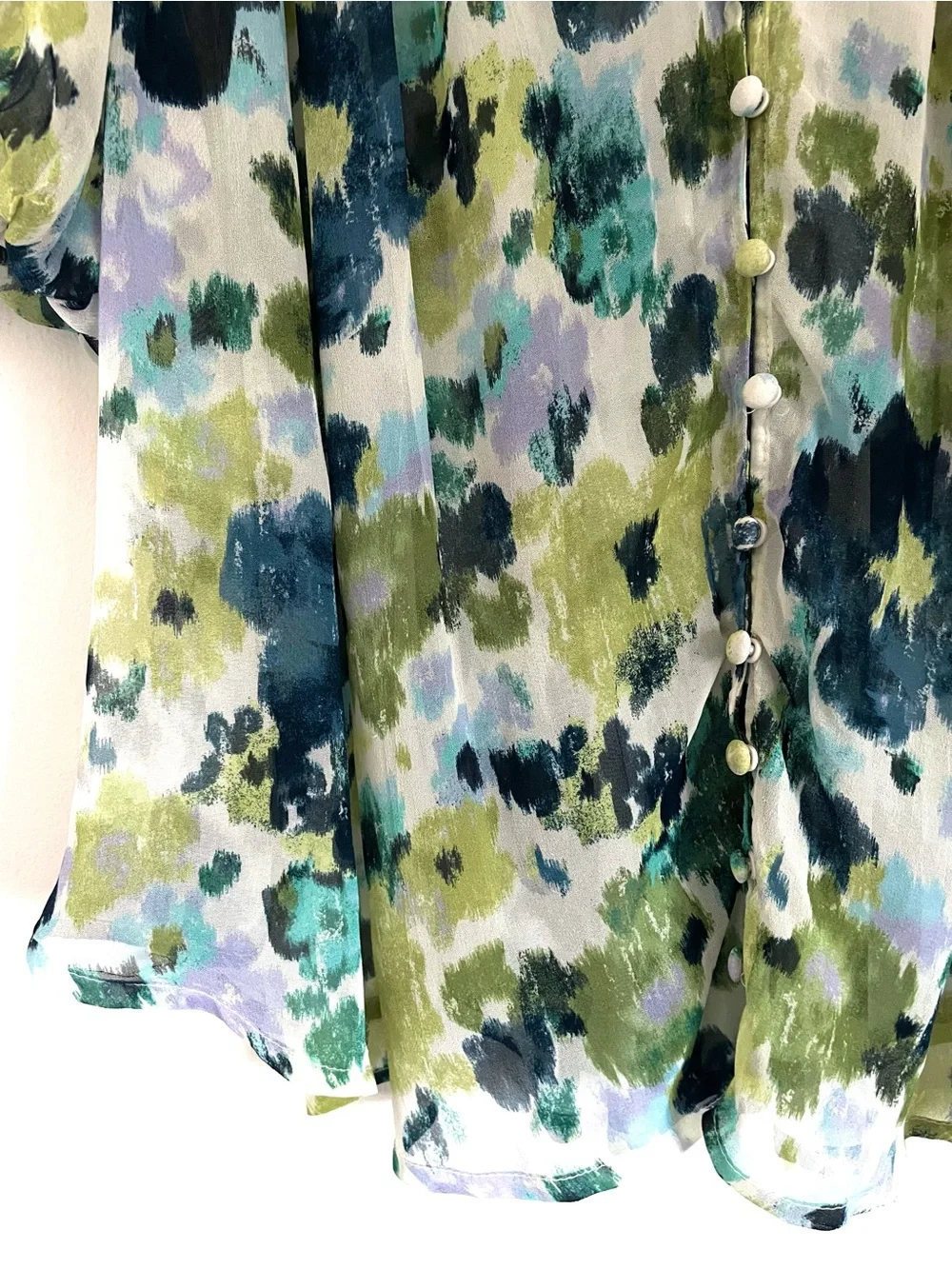 NWT The Estela Sheer Printed Blouse: Short Sleeve Edition Blue Floral SP Boho